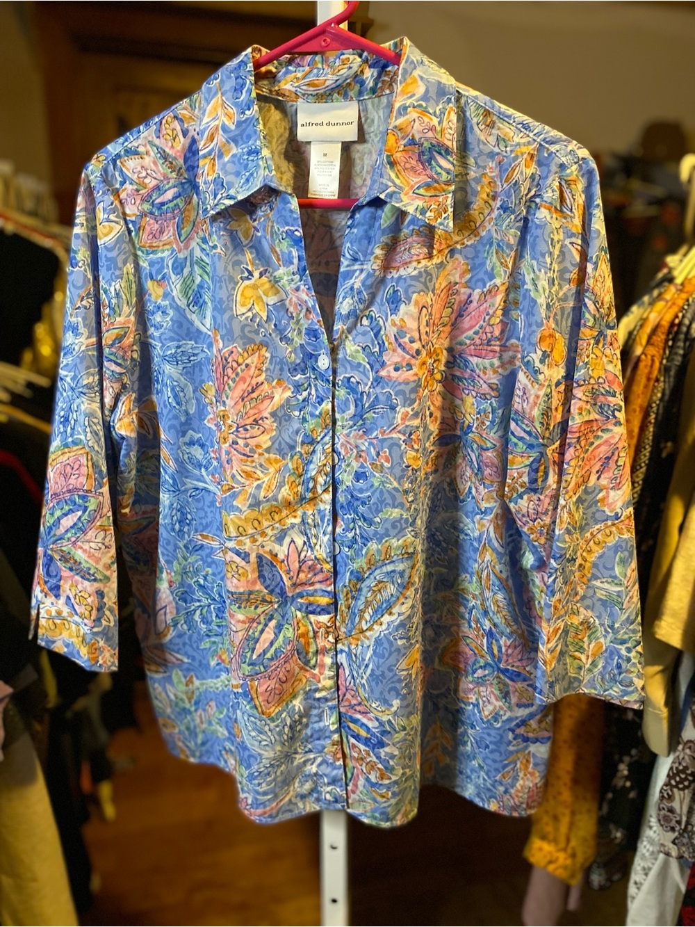 Alfred Dunner Blue Floral Print Button-Down Shirt